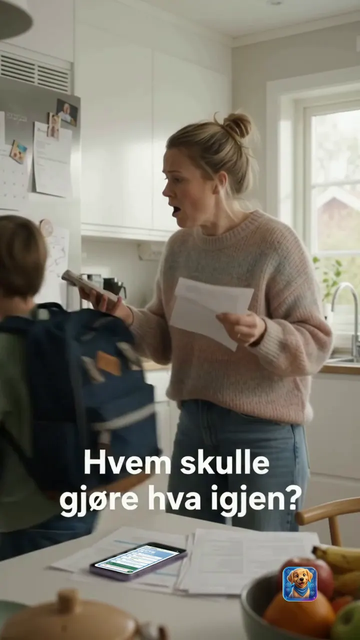 En mor og barna gjør seg klare til å dra hjemmefra.