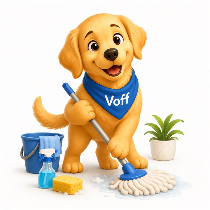 Voff vasker hjemme